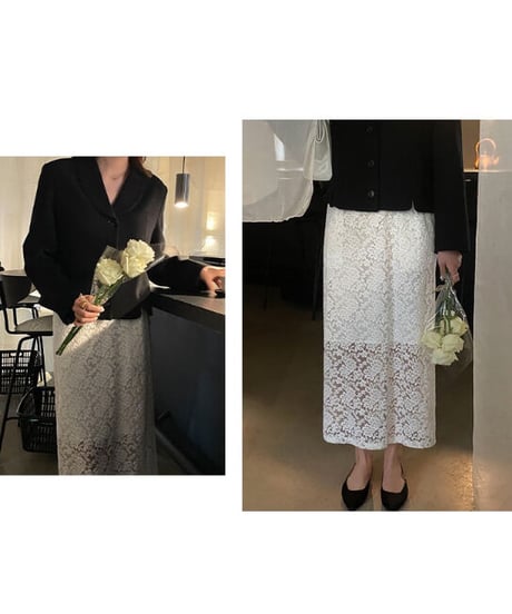 lace long skirt/2color