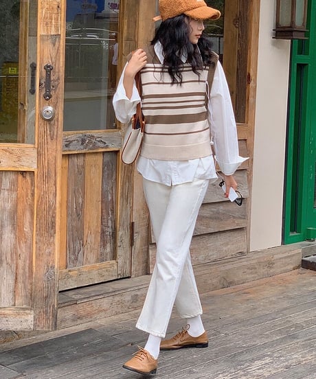 random border knit vest/2color