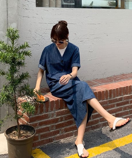 no collar denim jacket(half sleeve)/2color