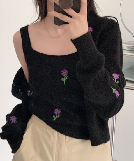 flower knit ensemble/3color