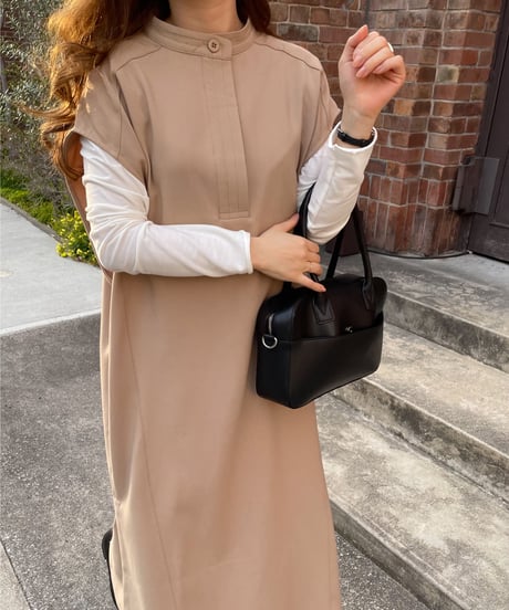 Key neck long dress/3color