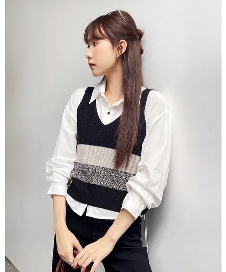 color block knit tops/2color(ネコポス)