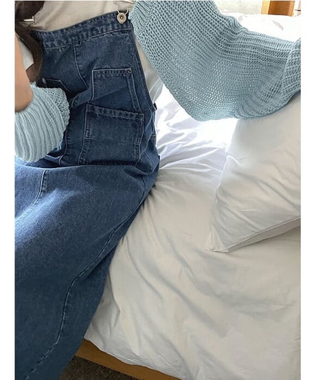 denim salopette skirt/4color