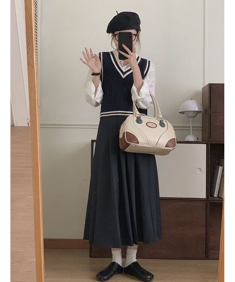 A line pleats long skirt/3color