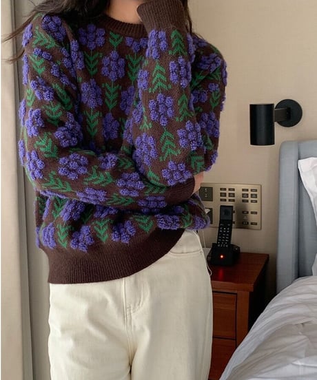 [OUTLET]retro flower knit pullover