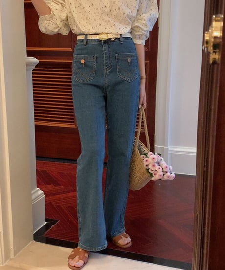 front pocket semi flare denim/2color