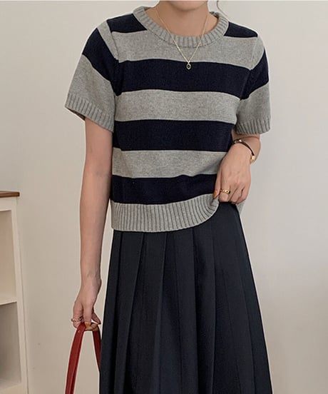 border knit tee/3color