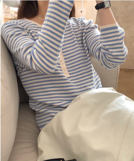 (抗ピーリング)henry neck border tops/2color(ネコポス)