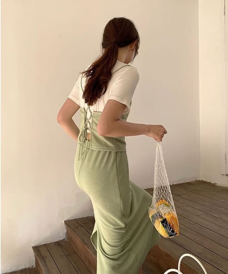 back lace up set up dress(下)/4color
