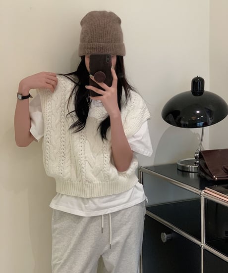 drop shoulder cable vest/5color