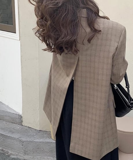 back slit check jacket/2color