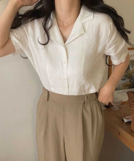 cotton linen open collar shirt/3color