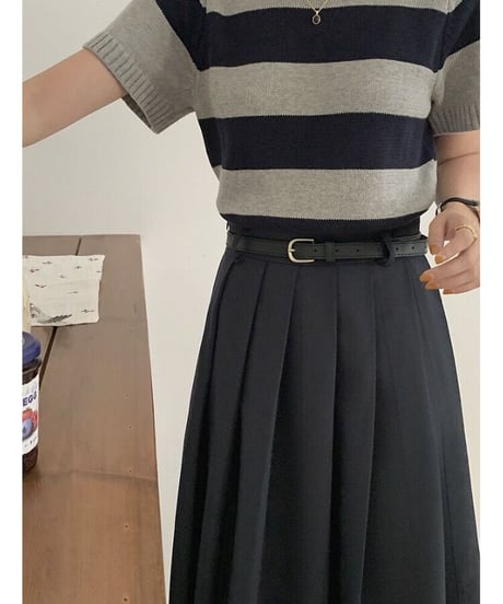 A line pleats long skirt/3color