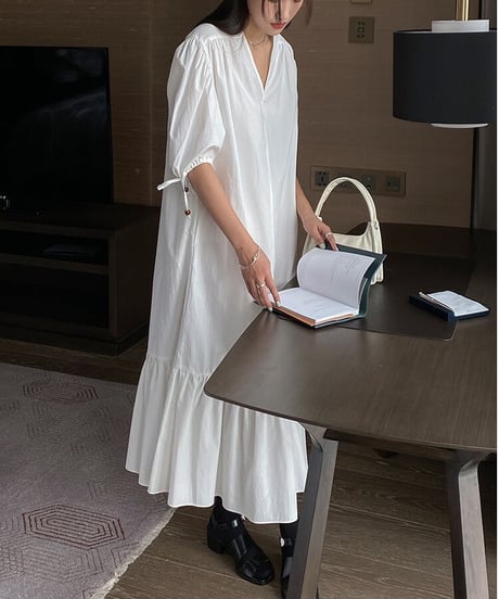 V neck long dress/3color