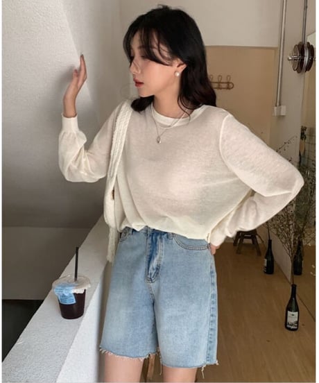 [OUTLET]linen blend sheer long-T/3color(ネコポス)