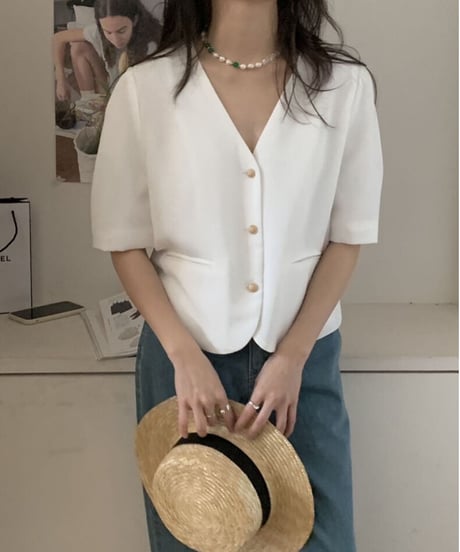 V neck classic jacket(half sleeve)/2color