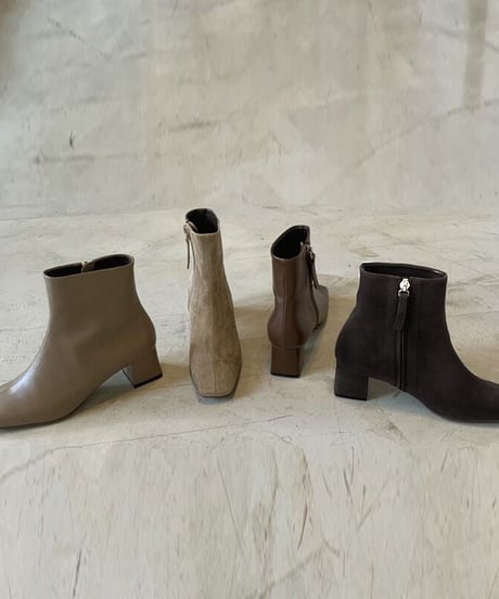 【real leather】square too short boots/smooth leather