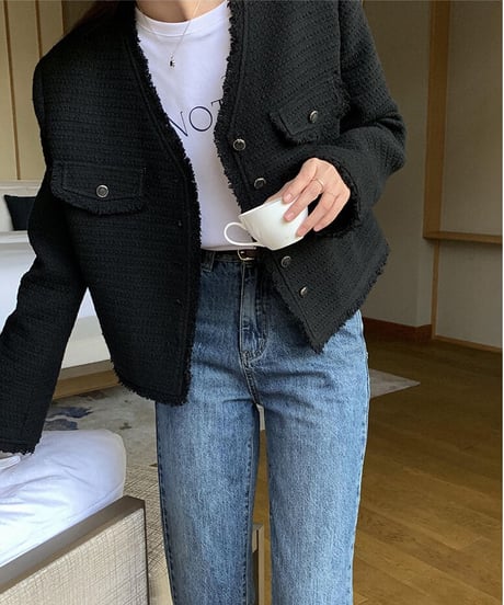 V neck tweed jacket/2color