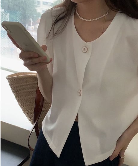 double button blouse(half sleeve)/3color(ネコポス)