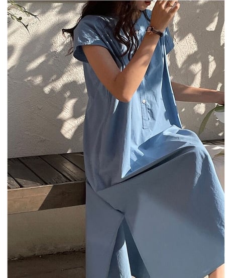 band collar french sleeve one-piece/3color