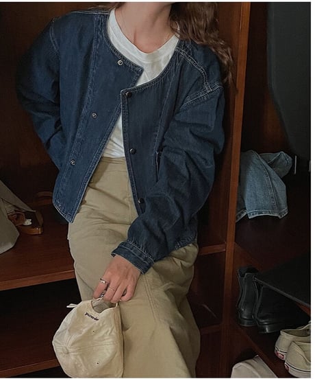 [OUTLET]no collar denim jacket/2color