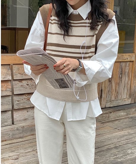 random border knit vest/2color