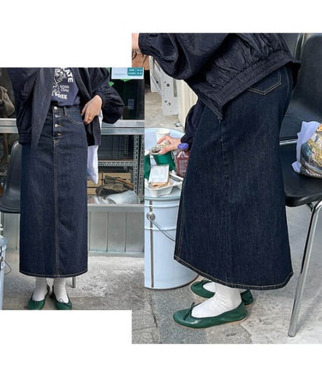 front button denim skirt/2color