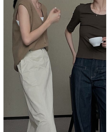 V neck button vest/2color
