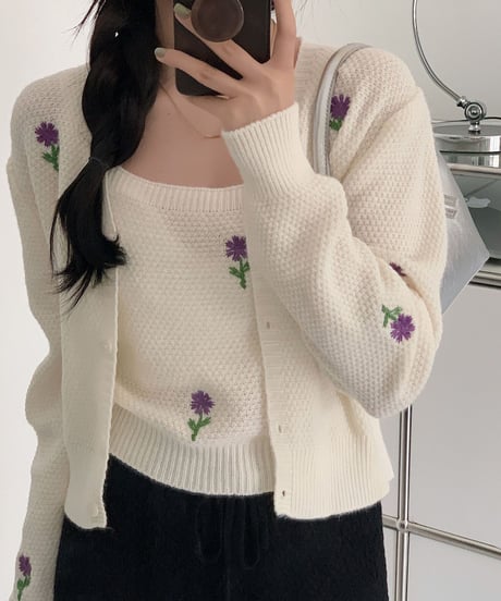 flower knit ensemble/3color