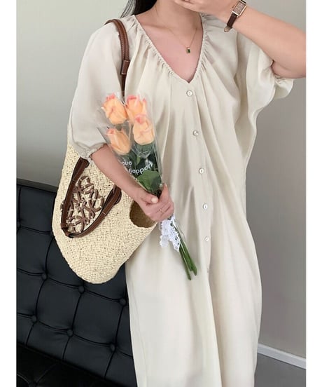 front button long dress(inner set)/3color