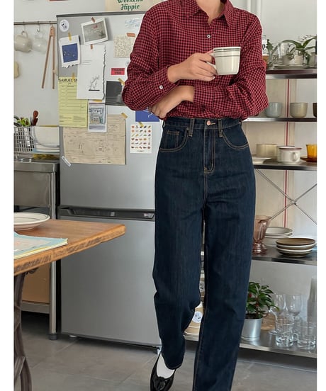 gingham check shirt/3color