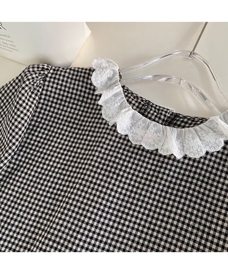 gingham check lace blouse(ネコポス)