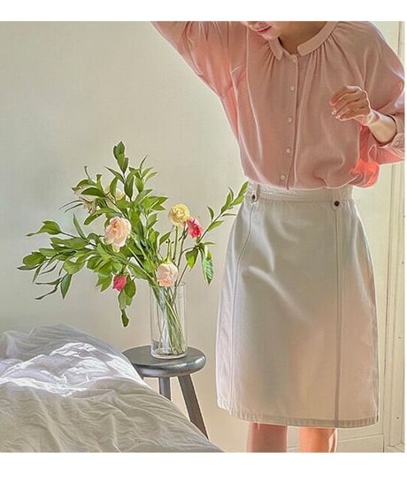 A line middle denim skirt/2color