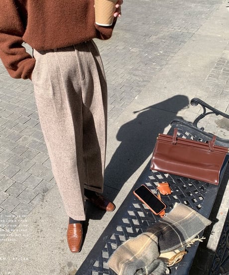 [OUTLET]herringbone wool slacks/2color