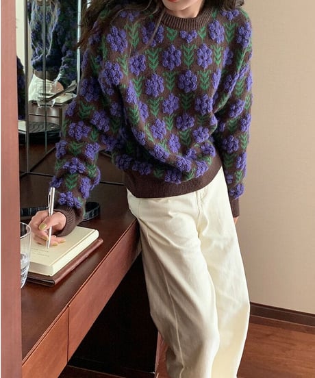 [OUTLET]retro flower knit pullover
