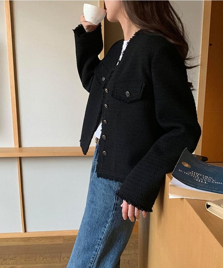 V neck tweed jacket/2color