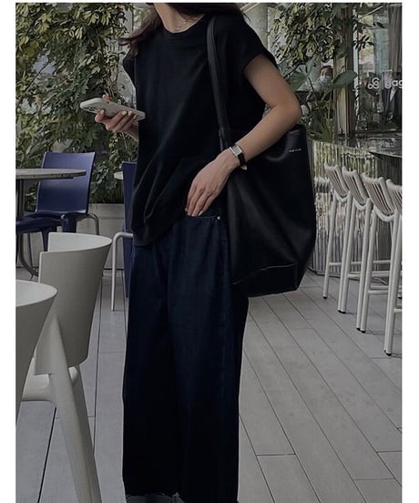 loose u neck vest tops/2color