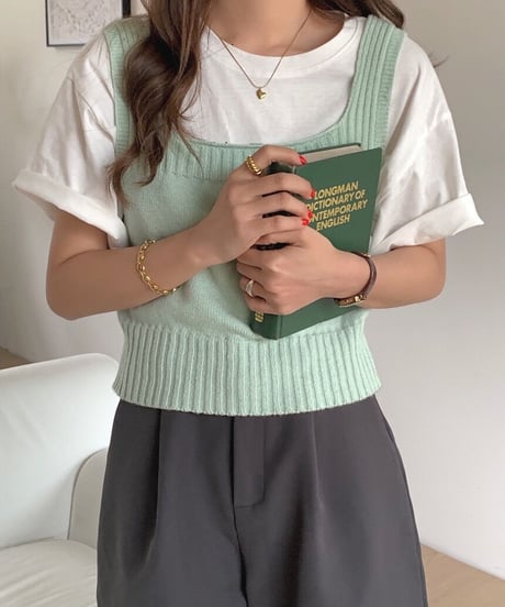 square neck knit bustier/4color