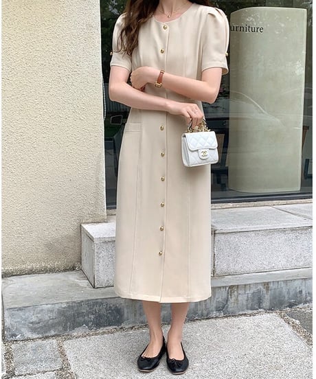 front button classic dress(half sleeve)/2color