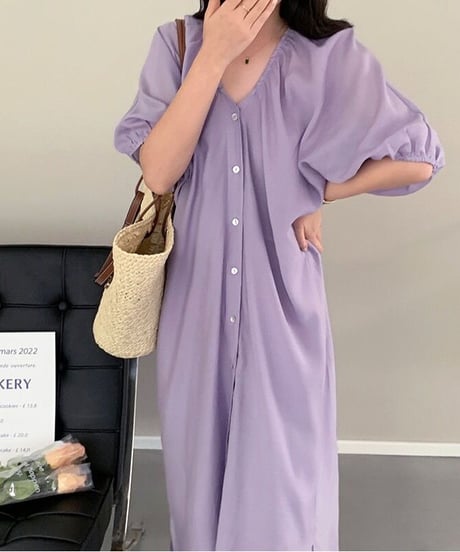 front button long dress(inner set)/3color