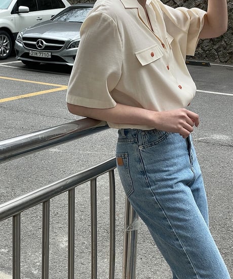 open collar half sleeve shirt/3color