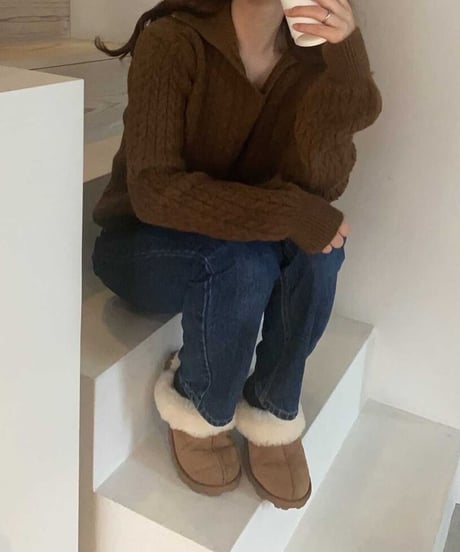 [OUTLET]cable open collar knit/3color