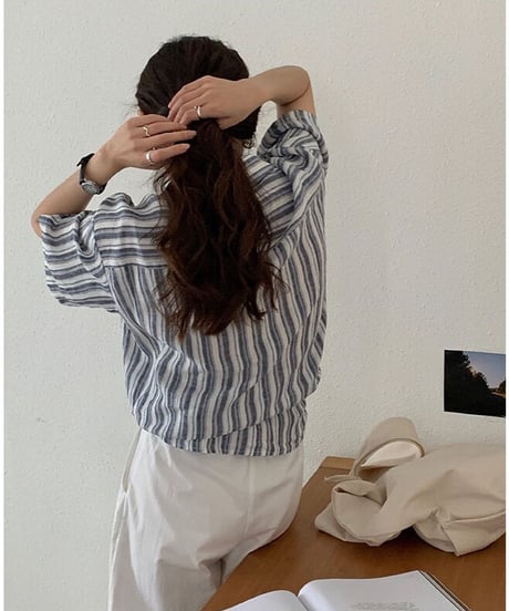linen 100% stripe shirt/2color