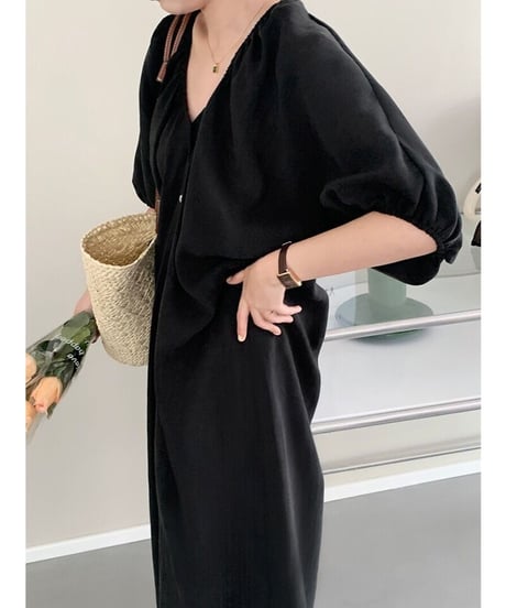 front button long dress(inner set)/3color