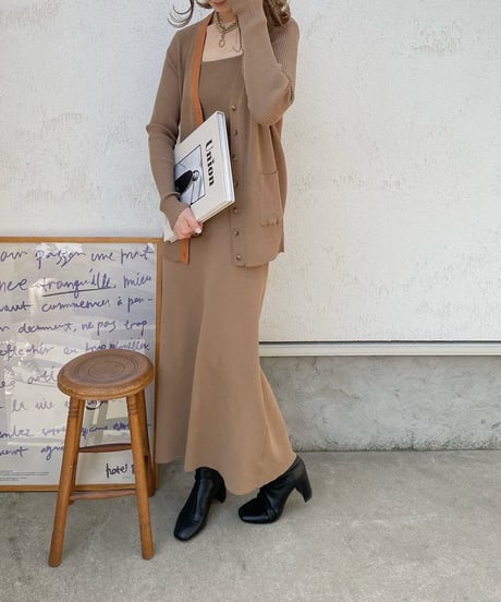 （Set up）bi-color middle cardigan & camisole/3color
