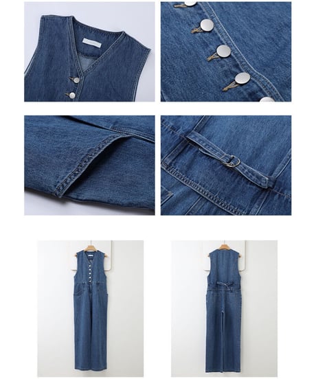 sleeveless denim jump suit/2color
