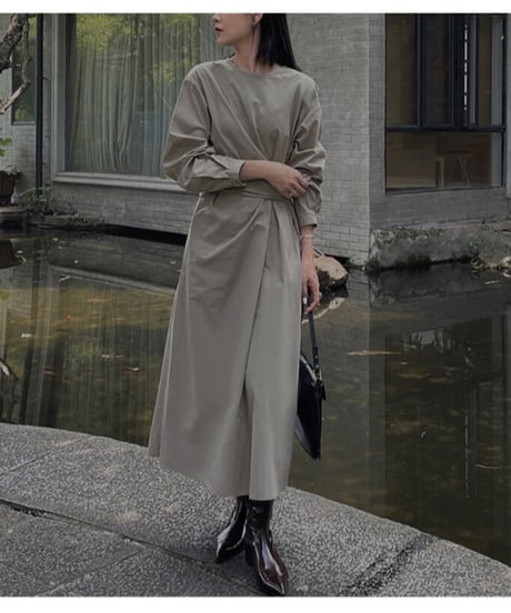 waist wrap long dress/3color