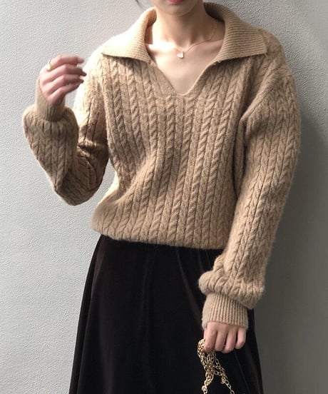 [OUTLET]cable open collar knit/3color