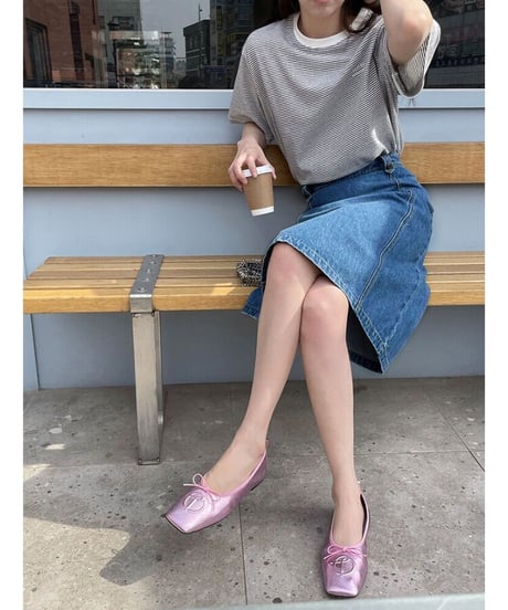 A line middle denim skirt/2color