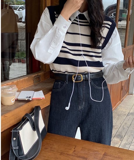 random border knit vest/2color
